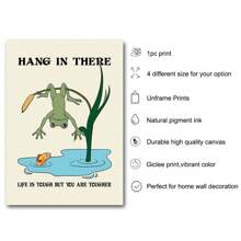 1pc Frameless Hang In There Motivation Frog Mental Health Wall Art Poster Canvas Print Positive Quote Therapy Counsellor Office Decor Painting For Dorm,Bedroom,School,Modern Home Decoration