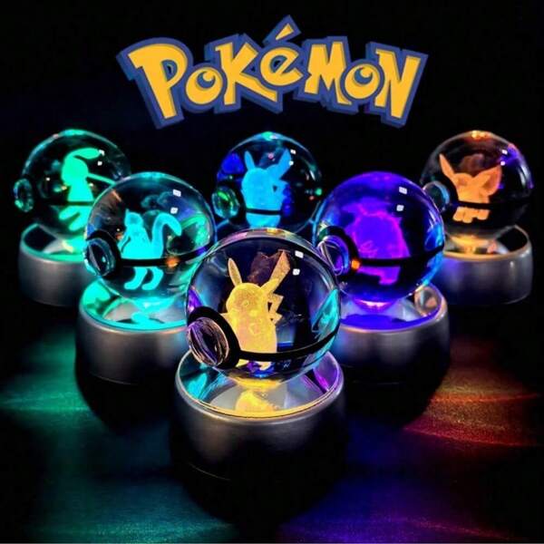 pokemon Boule de cristal Pokémon 3D Lampe de base Pikachu Mew Mewtwo Pokeball Boule de cristal Pokémon Figurine de verre Veilleuse Cadeau d'anniversaire
