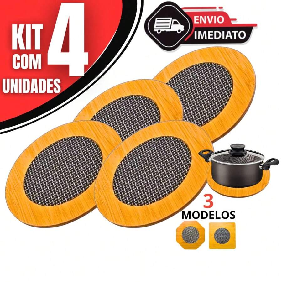Kit 4 Descanso de Panela 14,5cm em MDF Apoio de Panela Protetor de Mesa Envio com Formato Variado - Multicolorido - Visão 1