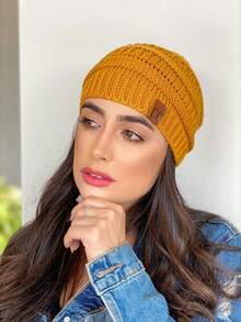 Unisex Striped Beanie Hat Other Fabric - Mostaza Amarilla - Ver 2