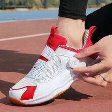 男士时尚运动鞋，简约舒适橡胶厚底防滑运动训练鞋，室内羽毛球训练鞋，纯色运动学院风基本款面料系带鞋，户外运动鞋，适合节日、婚礼、校园、派对、办公室、家庭健身房、户外、海滩、四季的羽毛球鞋 - 紅白色 - 查看 7