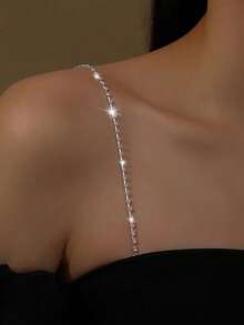 1pc Women's Sparkly Rhinestone Strap Elegant Copper Body Chain, Sexy Invisible Bra Strap Lingerie Accessory, For Rave - Silver - View 13