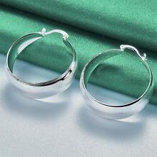 Elegant 1 Pair 925 Silver Plated Charm 25MM Egg Shaped Hoop Earrings For Women Fashion Wedding Party Gift Christmas Jewelry - Silver - View 2