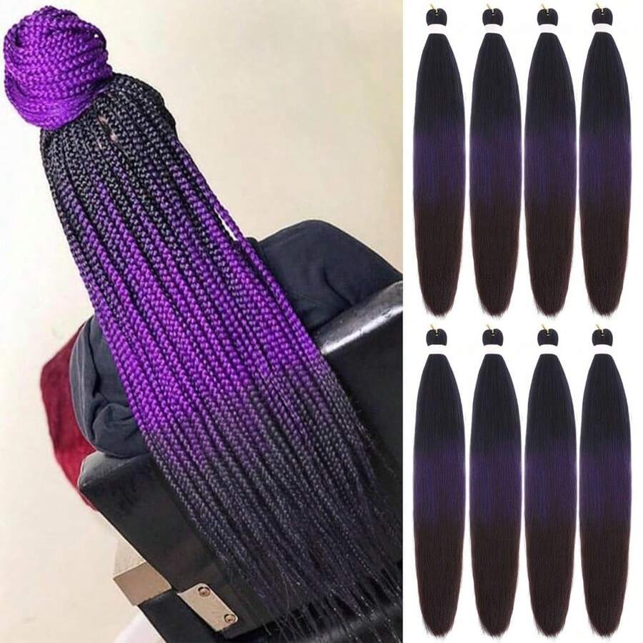 Ombre Pre Stretched Braiding Hair 30 Inch 8 Packs Synthetic Crochet Braids Hot Water Setting Professional Soft Texture Synthetic Hair Extensions 30 Inch 1B 27 - 1B/紫色/99J - 查看 1