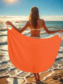 2026 New Solid Color Women Lightweight Sheer Wrap Dress Beach Cover Up Maxi Dress, Milk Silk Polyester Fabric - Orange - View 3