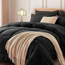 Newspin Queen Bed In A Bag 8 Pieces Comforter Set, Black All Season Bed Set, Queen Bedding Sets With Comforter And Sheets, Pillow Shams, Flat Sheet, Fitted Sheet, Pillowcases And Bed Skirt - 黑色 - 查看 1