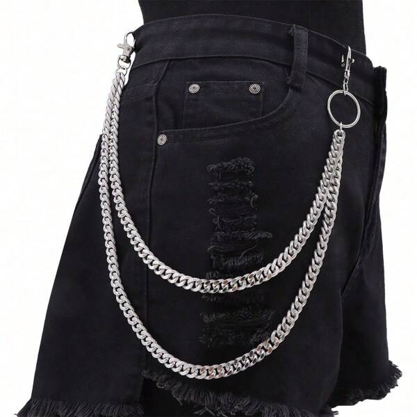 1pc Fashion Double Layer Metal Pants Chain, Versatile Minimalist Decoration For Jeans, Suitable For Teenagers, Summer Casual, Outdoor Sports, Vacation, Graduation Gift, Birthday, Daily Wear