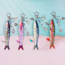 1 pieza Llavero de pez hecho a mano, encantos de bolso de océano, llaveros de océano, llaveros de señuelo de pesca artificial, encantos de peces con cuentas, regalos para pescadores, accesorios escolares y de automóvil, gótico lindo Y2k