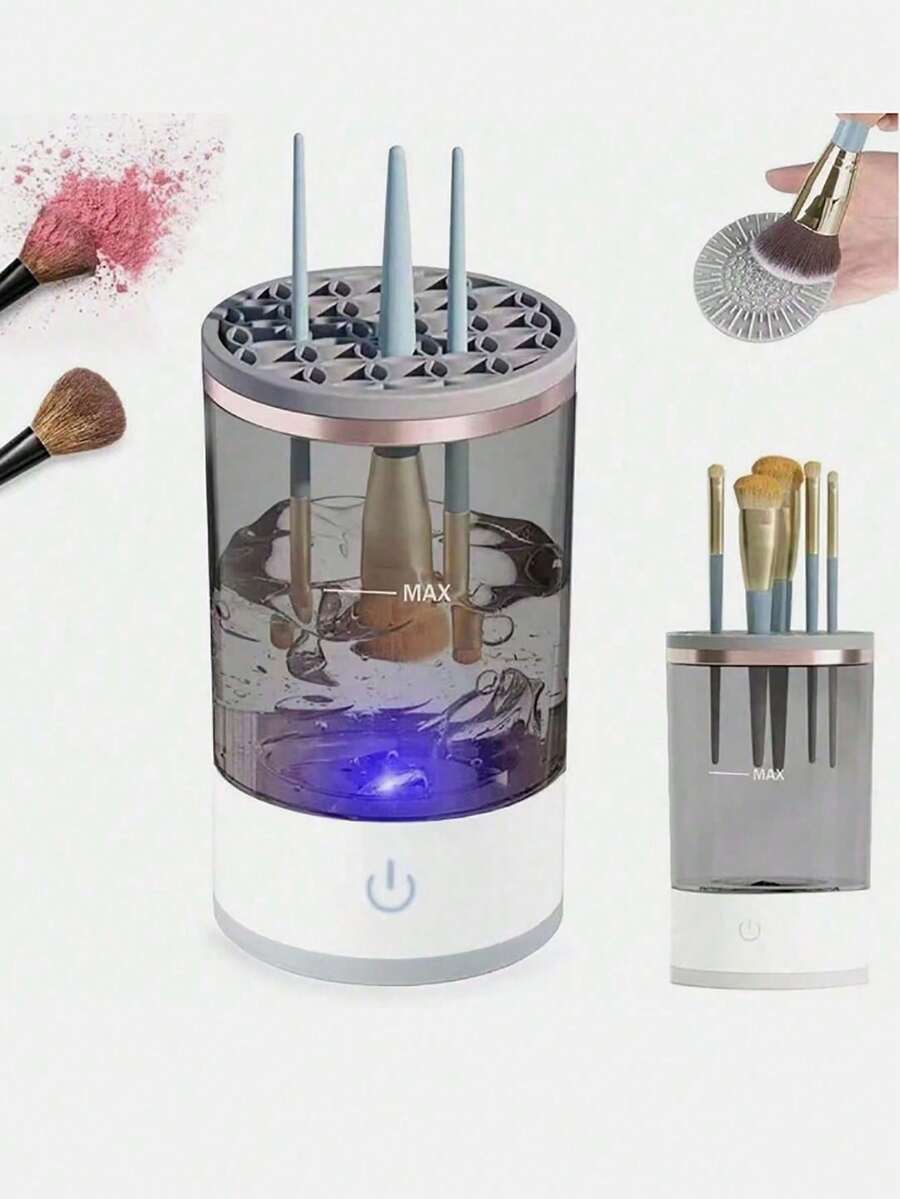 1 个电动化妆刷清洁器，USB 供电三合一自动化妆刷清洁烘干架，高效电动化妆刷清洁器（塑料材质，手工测量可能存在轻微误差）。自动化妆刷清洁器可同时清洁 3-4 支化妆刷。