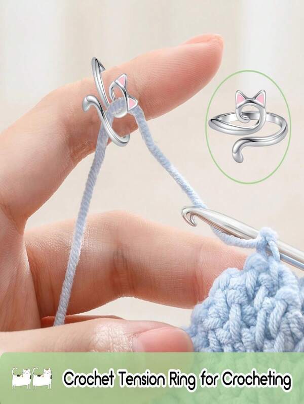 Europe And The United States Hook Geometry Cat Ring Opening Adjustable Fashion Animal Ring Jewelry Crochet Belt Ring Jewelry Personalized Ribbon Jewelry Hook Wool Marcasite Forefinger Crochet Tail Ring.