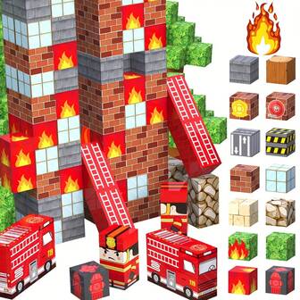 Firefighter Magnetic Building Block Set, Magnetic Building Stacking Toy, Puzzle Sensory Building Game, Children's Learning Toy, Stimulate Children's Curiosity And Imagination, Random Accessories Color