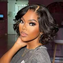 Luxurious Short Bob Wigs Human Hair Pre Plucked With Baby Hair 250 Density Body Wave 4*4 Lace Front Human Hair Wigs For Women High-Quality Wigs Perfect For Everyday - Natural Black - 查看 1