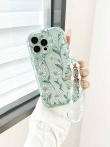 Floral Painting Cream Swirl Wavy Edge Gloss Painting Anti-Drop Phone Case With Handmade Beaded Bracelet Accessories Suitable For IPhone 16/11/16pro/16plus/16promax/16e/15Promax/13/14/12/XS/XR/7G/8P Phone Protective Cover - Multicolor - View 4