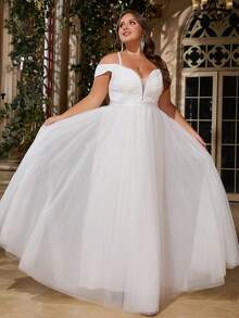 Plus Size Damska Lekka Suknia Ślubna, Suknia Wieczorowa Z Odsłoniętymi Ramionami, Na Formalne Wydarzenie, Przyjęcie, Pierwszy Taniec, Kolacja