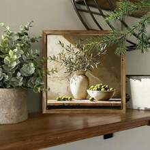 1/2pcs Framed Wall Art Decor, Depicting Rustic Olive Tree, Frame Size 8x8 Inches, Farmhouse Style Decoration, Olive Branch And Bowl Pattern, Vintage Wooden Background, Multipurpose For Holiday, Christmas, Office And Home, Perfect Gift For Friends And Family, Tree Decor - Multicolor-sawtooth Hook - View 5