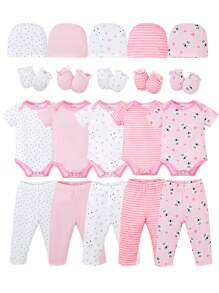 Conjunto de 20 piezas para verano, set multipieza para recién nacidos, adecuado para bebés elegantes y lindos, conjunto de verano de ropa de bebé. La tela es suave y cómoda, adecuada para regalos de set de recién nacidos.