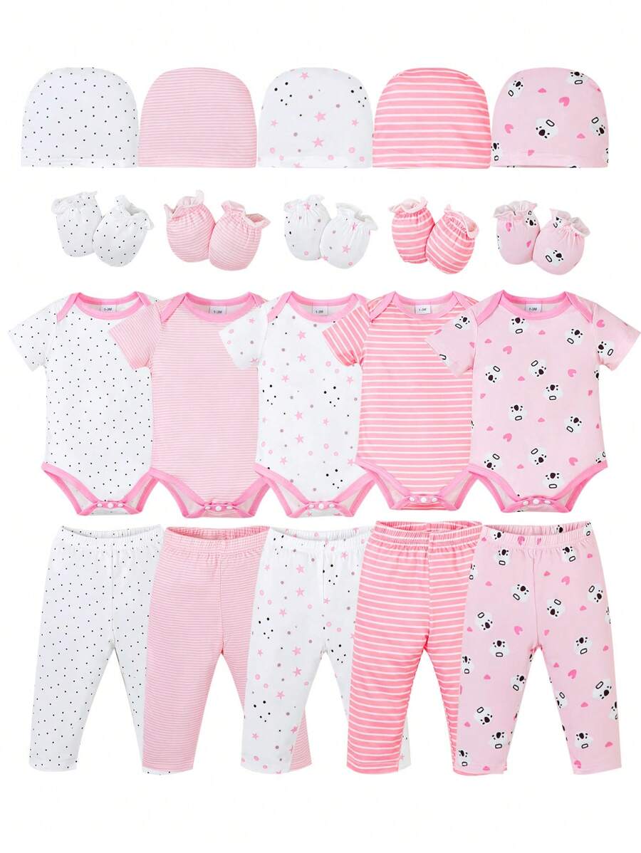 Conjunto de 20 piezas para verano, set multipieza para recién nacidos, adecuado para bebés elegantes y lindos, conjunto de verano de ropa de bebé. La tela es suave y cómoda, adecuada para regalos de set de recién nacidos.