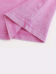 1 Piece, 230G Double-Sided Water Wash, Modelo1 Piece, Washed Printed T-Shirt 230g, High-Quality Batik Cotton Retro Fashion Brand T-Shirt, A Certain Thickness Suitable For Summer T-Shirts, Holiday Gifts. - 玫紅色 - 查看 2