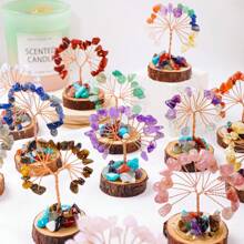 1PC Mini Natural Gemstone Chakra Lucky Tree With Wood Base | Home Office Desk Living Room Crystal Decor