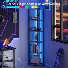 Estante de Esquina de 6 Niveles con Luz LED, Organizador de Estantes 1.7m de Alto, Estantería Estrecha con Estante de Almacenamiento para Esquina de Pared, Sala de Estar, Dormitorio, Marco de Metal - Marrón - Ver 4