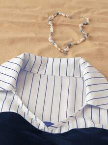 女士优雅撞色条纹拼接长裙 夏季 - 彩色 - 查看 4