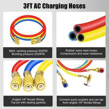 3-Way AC Manifold Diagnostic Gauge Set For R134a R404a, With 3 Feet Charging Hoses, Quick Coupler Adapter For Refrigerant Testing - Gold - View 3