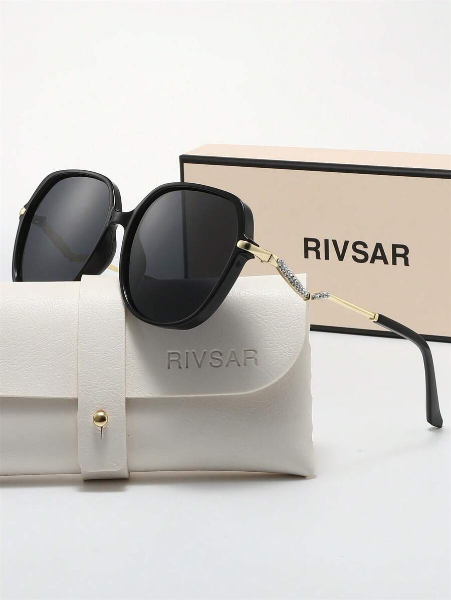 RIVSAR Óculos de Sol Polarizados Elegantes de Olho de Gato com Cristais para Mulheres, Óculos de Sol Redondos Transparentes Fashion para Uso Externo, Casual, Festa, Viagem e Férias, Óculos de Sol de Marca Premium para Presente de Feriado, Adequados para o Dia dos Namorados, Natal e Halloween