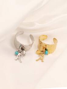 1pc Fashionable Stainless Steel 26 A-Z Initial Letter Ring For Women Heart Charms Initial Alphabet Couple Ring Open Ring Letter Design Rings Jewelry Gifts - Ring - View 4