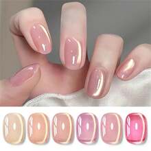 MEET ACROSS 6 pezzi Smalto gel per unghie in vetro nudo da 7ml, con magnetismo, luccicante, colore rosa nudo cristallino, semi-permanente, da soak off per manicure UV LED