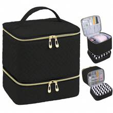 Bolsa de cosméticos de gran capacidad y doble capa, bolsa de aseo portátil, bolsa de cosméticos, bolsa para guardar esmalte de uñas