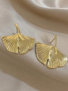 1 Cặp Hoa tai đinh tán lá cá nhân Hoa tai đinh tán vàng lớn cho phụ nữ Hoa tai thép không gỉ cho tiệc hàng ngày Quà tặng trang sức sinh nhật - Lá - Xem 10