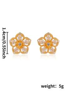 1pair 2025 New Design Copper 18k Gold Plated Zirconia Stone Hollowed-Out Flower Earrings Studs, Creative Jewelry Gift For Women, Wedding, Christmas, Valentine's Day