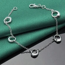 Elegant 1pc 8Inches 925 Silver Plated Simple Round Water Drop Bracelet For Men Women Luxury Christmas Party Jewelry Ornaments Gift - Silver - View 4
