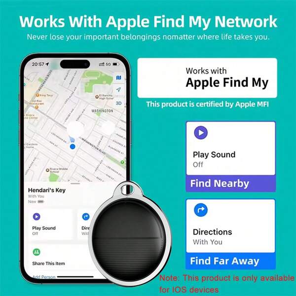 Alternativa a AirTag, rastreador de posicionamiento global, búsqueda remota y precisa, dispositivo de llamada con un solo clic, larga duración de la batería, resistente al agua IP67, compatible con la plataforma "Find My Global", adecuado para personas mayores, niños, mascotas, automóviles, llaves, maletas y otros recordatorios contra la pérdida, seguimiento y localización, solo iOS