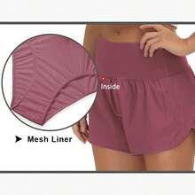 Womens High Waisted Running Shorts Quick Dry Athletic Workout Shorts With Mesh Liner Zipper Pockets Loose Fit - 紅色 - 查看 4