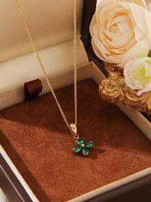 1 Stück Halskette aus 18 K Perlengold überzogenem Edelstahl mit 4-Blatt-Blume und kubischem Zirkonia, Luxus Damenmode, geeignet für Party, Date, Büro