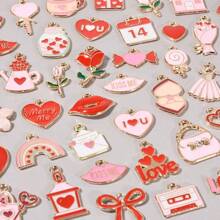 20/50 Pcs/Pack Assorted Romantic Pink Heart, Bow, Shamrock, Lucky Charm, Flower Enamel Charms, Pendants Suitable For DIY Jewelry Making, Craft Projects