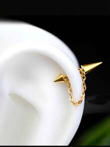 1PC Spiked Helix Piercing Rivet Earring With Detachable Chain Golden Stainless Steel Ear Piercing Punk Jewelry Cartilage Lobe