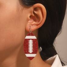 1 Pair Women's Fashion Football-Shaped PU Leather Dangle Earrings, Suitable For Sports Celebration And American Football Matches