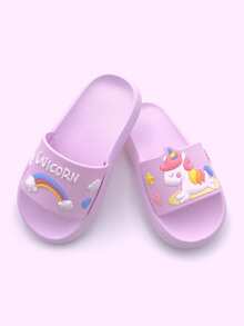 1双儿童软底小马拖鞋，适合室内/室外、居家、浴室、泳池、夏季穿着 - 紫色 - 查看 3