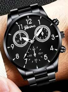 Conjunto de 4 relógios de pulso de quartzo masculinos da moda - colar com pingente estilo empresarial, pulseira, anel, relógio de aço inoxidável com visor analógico preciso, durável e confortável para uso casual e esportivo - presente ideal para ele