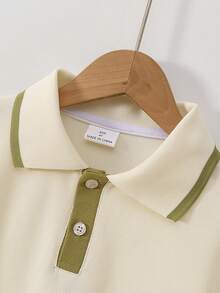 2pcs/Set Boys' Casual Polo Shirt And Shorts Set, Back To School Summer Outfit - Army Green - View 4