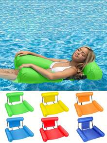 1pc Inflatable Swimming Pool Float Chair, Vibrant Colors, Durable Polyester Hammock Lounge With Armrests And Headrest, Relax At Beach, Lake Or Pool. Adult Swimming Pool Float, Available With Inflation Pump Set - Multicolor - View 9