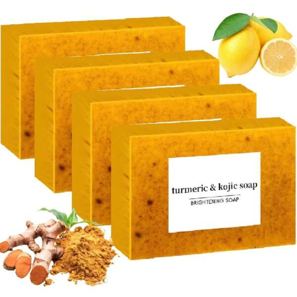 Lemon Turmeric Cookie Soap Spices - Jabon De Curcuma, Lemon Turmeric Soap, Honey Lemon Turmeric Soap, Turmeric Lemon Cookie Soap, Suitable For Face And Body (3-Piece Set)