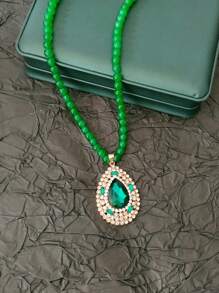 Elegante y lujoso collar de cadena larga con colgante de gota de cristal sintético y rhinestones, accesorio apropiado para suéter, fiesta y ocasión en cualquier temporada