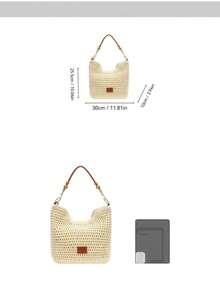2022 Summer Beach Tote Bag, Women Large Capacity Woven Shoulder Crossbody Bag - Beige - View 3