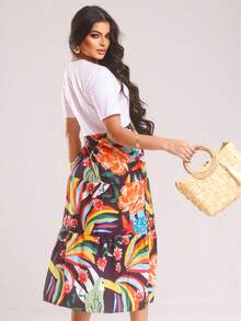 Vestido Midi Moda Evangélica Elegante Moda Casual Costa Estampado Slik Soltinho com Estampa - Branco - Visão 4