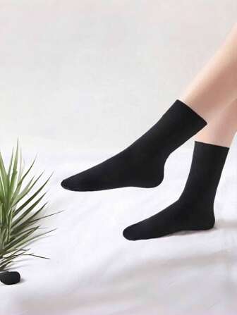 6 Pairs Women's Black 120D Soft & Comfortable Mid-Calf Stockings, Fall Socks