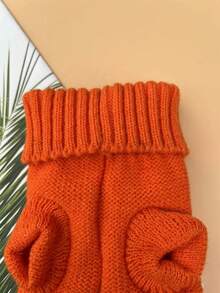 1pc Solid Color Twist Cord Textured Sweater - Orange - View 5