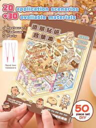 50 piezas Pegatinas decorativas DIY para casa, pegatinas de paisajismo, pegatinas de escenas (incluye 20 escenas, 30 materiales), incluye 2 pinzas, pegatinas 3D en miniatura de casa y micropaísaje para manualidades de scrapbooking, pegatinas de paisaje, pegatinas de libros, pegatinas de escenas de casas pequeñas, reutilizables, disponibles en varios tamaños